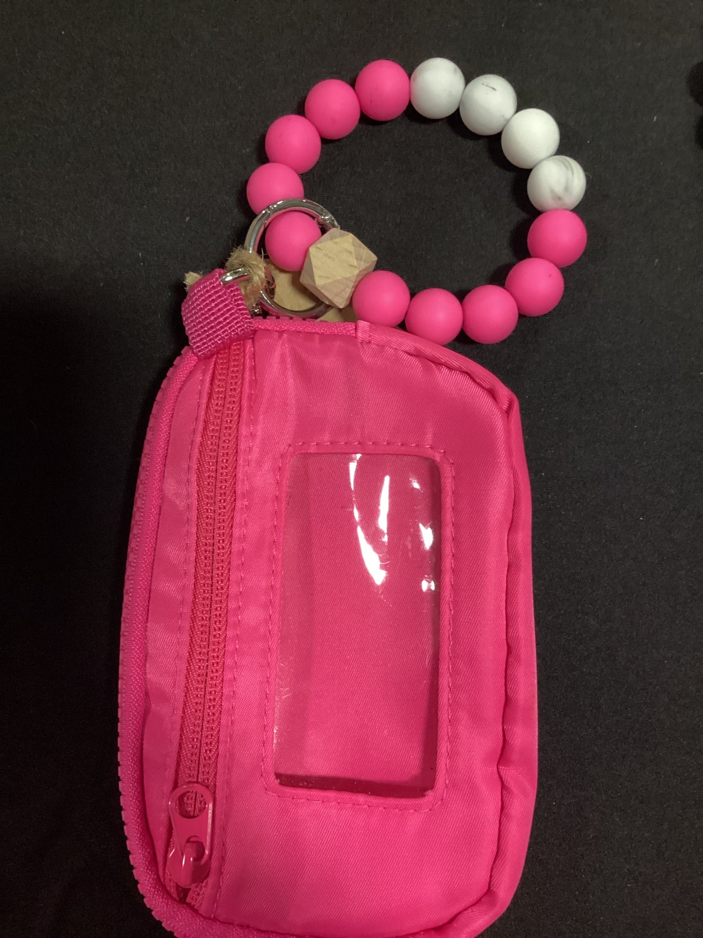 Pink Wallet with Silicone Bracelet Keyring (Pink)