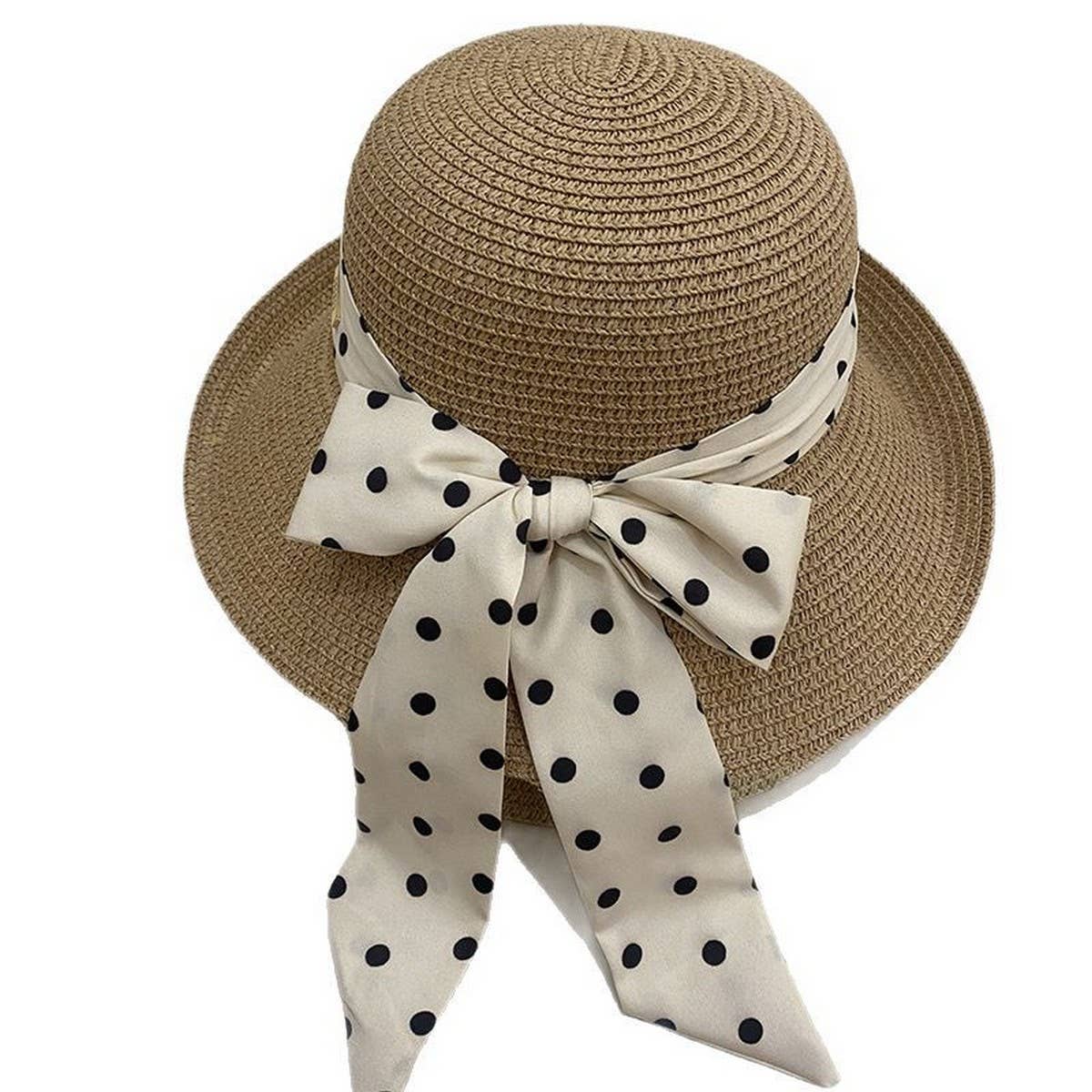 Women's Retro Polka Dot Bow Sun Hat_CWAH3498