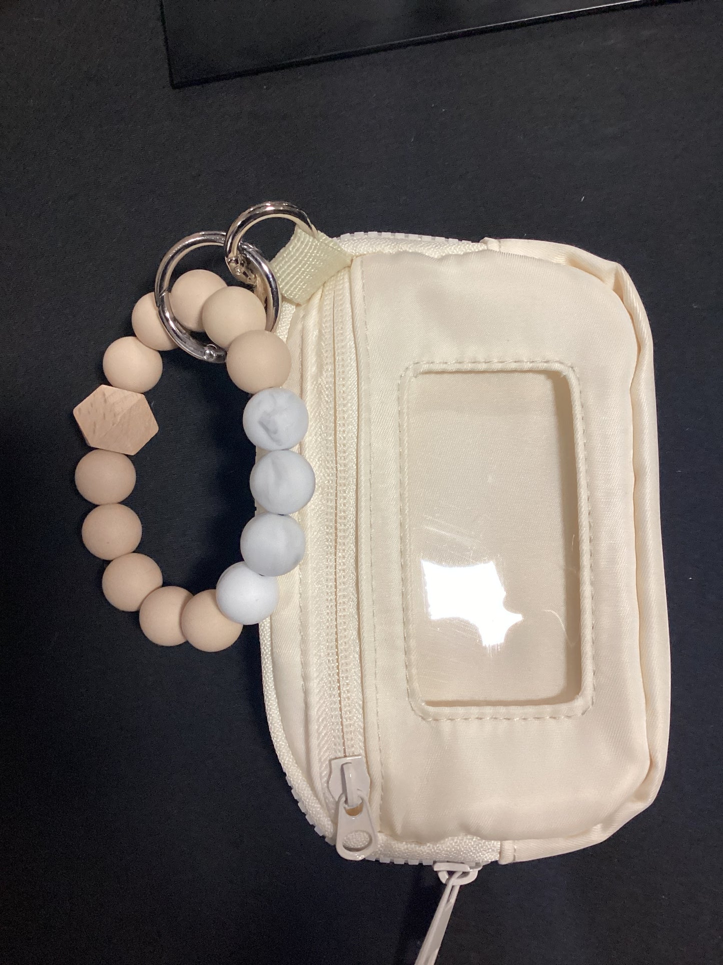 Cream Wallet with Silicone Bracelet Keyring