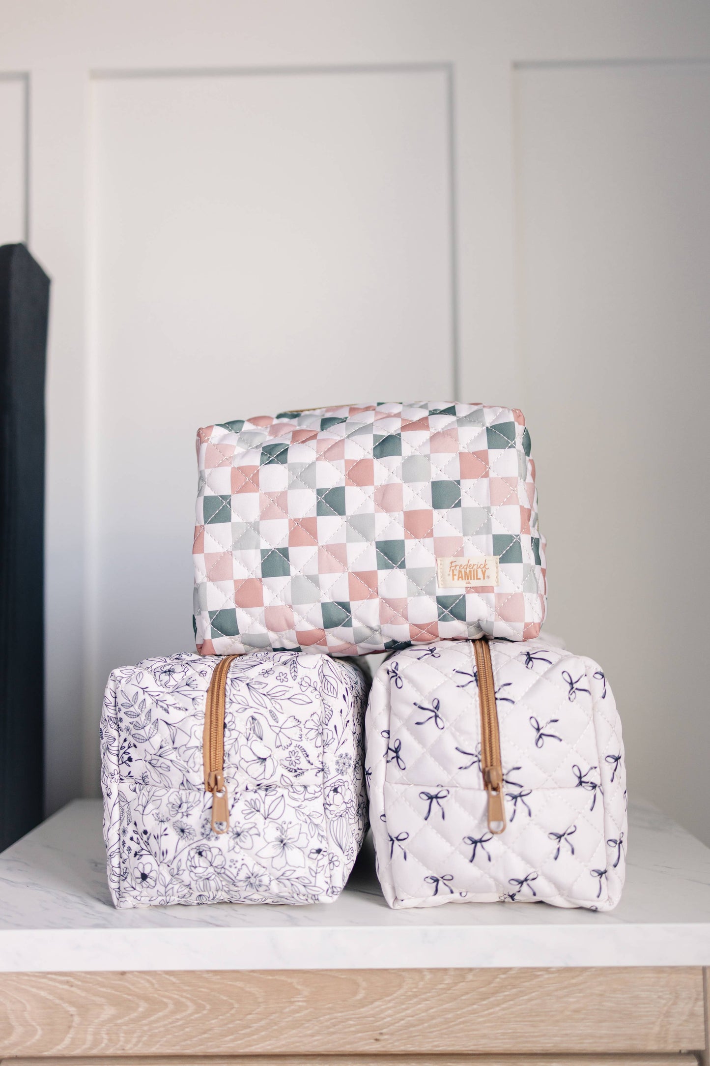 Quilted Carry All Pouch for Women – Large Makeup Organizer Bag, Stand Up Toiletry Case, Wide Zipper Opening, Cute Travel Pouch