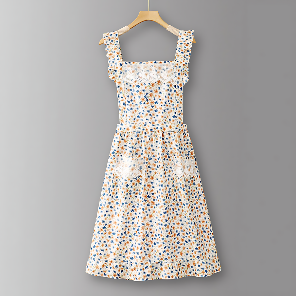 Floral Lace Trim Kitchen Apron for Women_CWMM6594