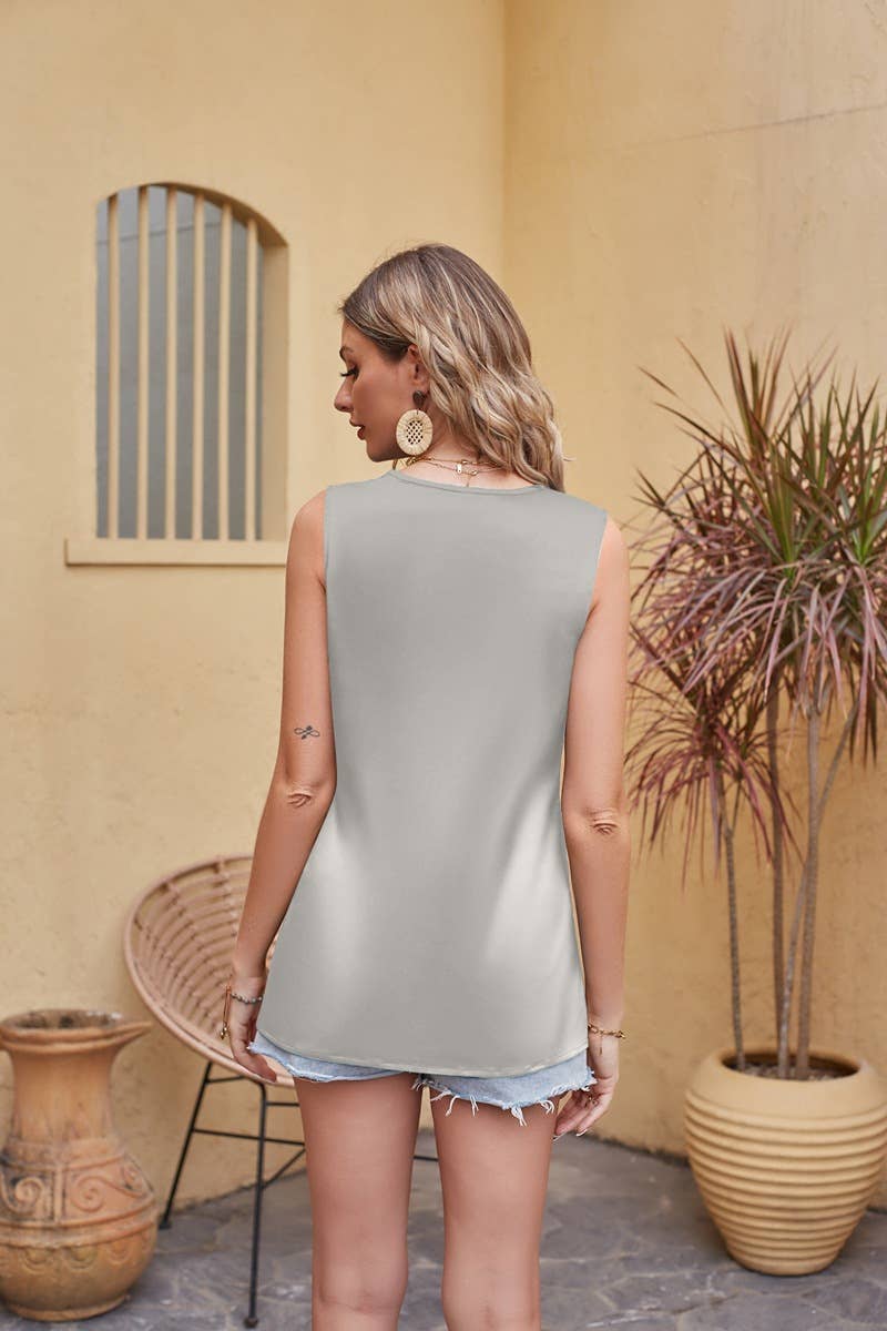 Sleeveless Satin V Neck Blouse G5-TP6638