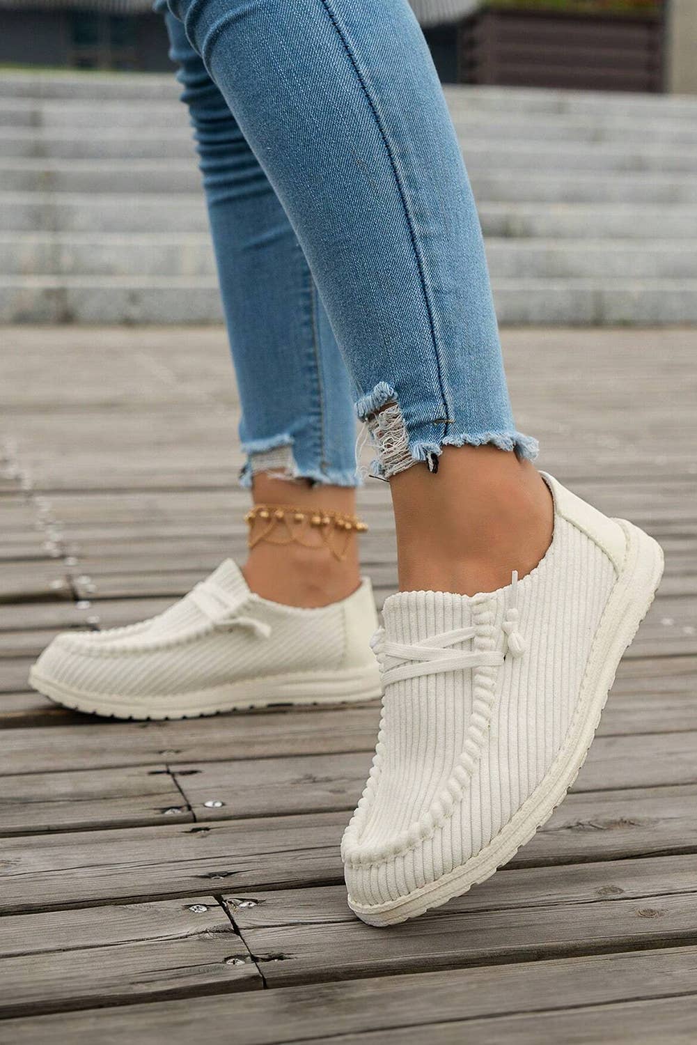 LDC Solid Ribbed Criss Cross Slip On Casual Shoes