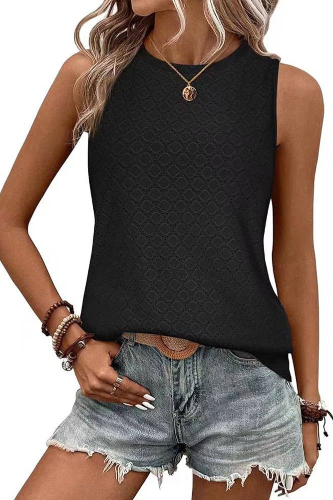 Solid Color Crew Neck Printed Tank Top HLL260