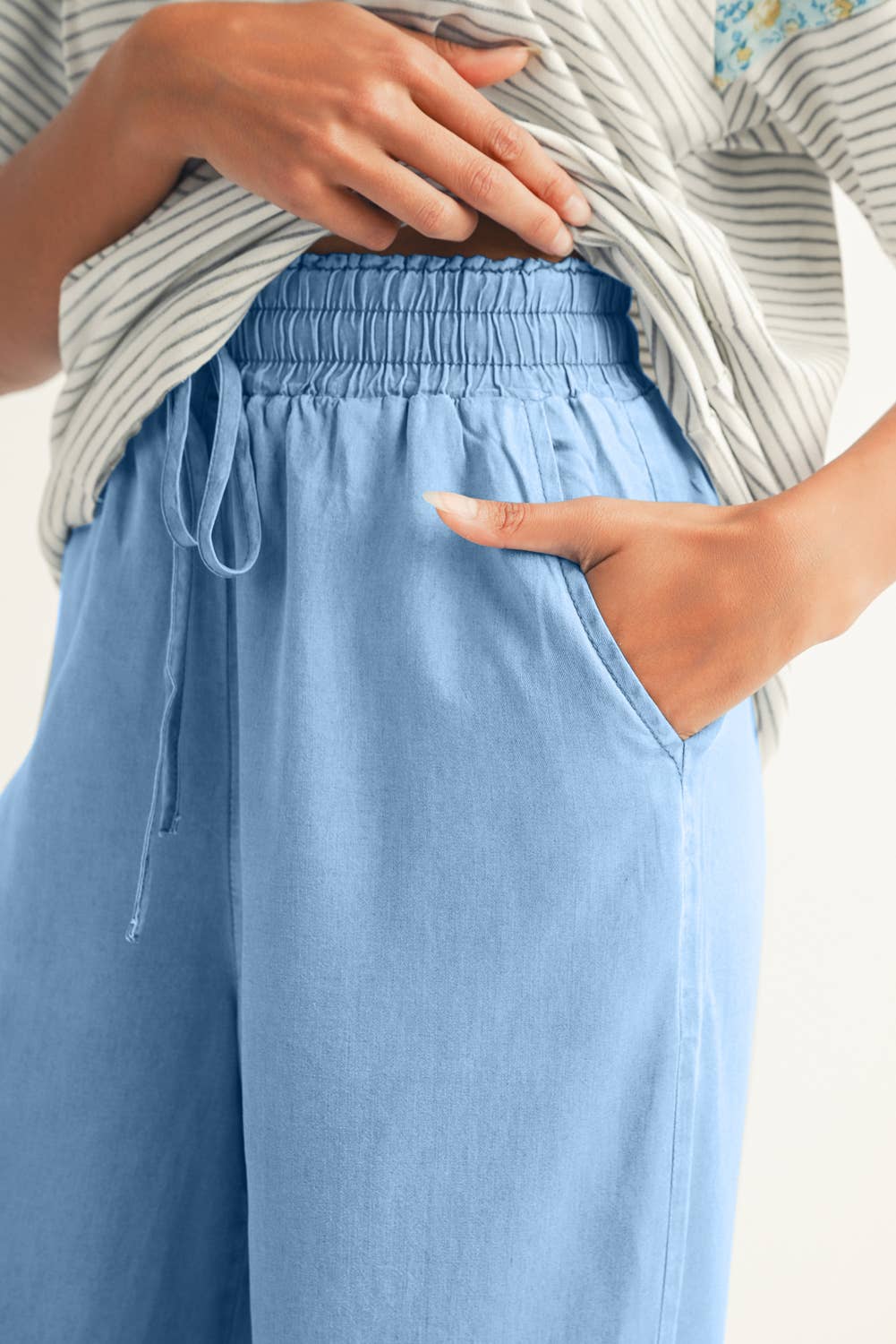 LDC Drawstring High Waist Wide Leg Denim Pants