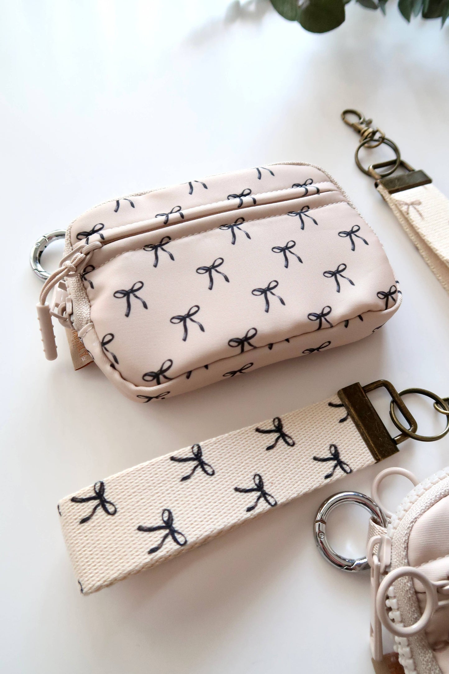 Bow Keychain Wallet with Wrist Lanyard, Compact Card Holder