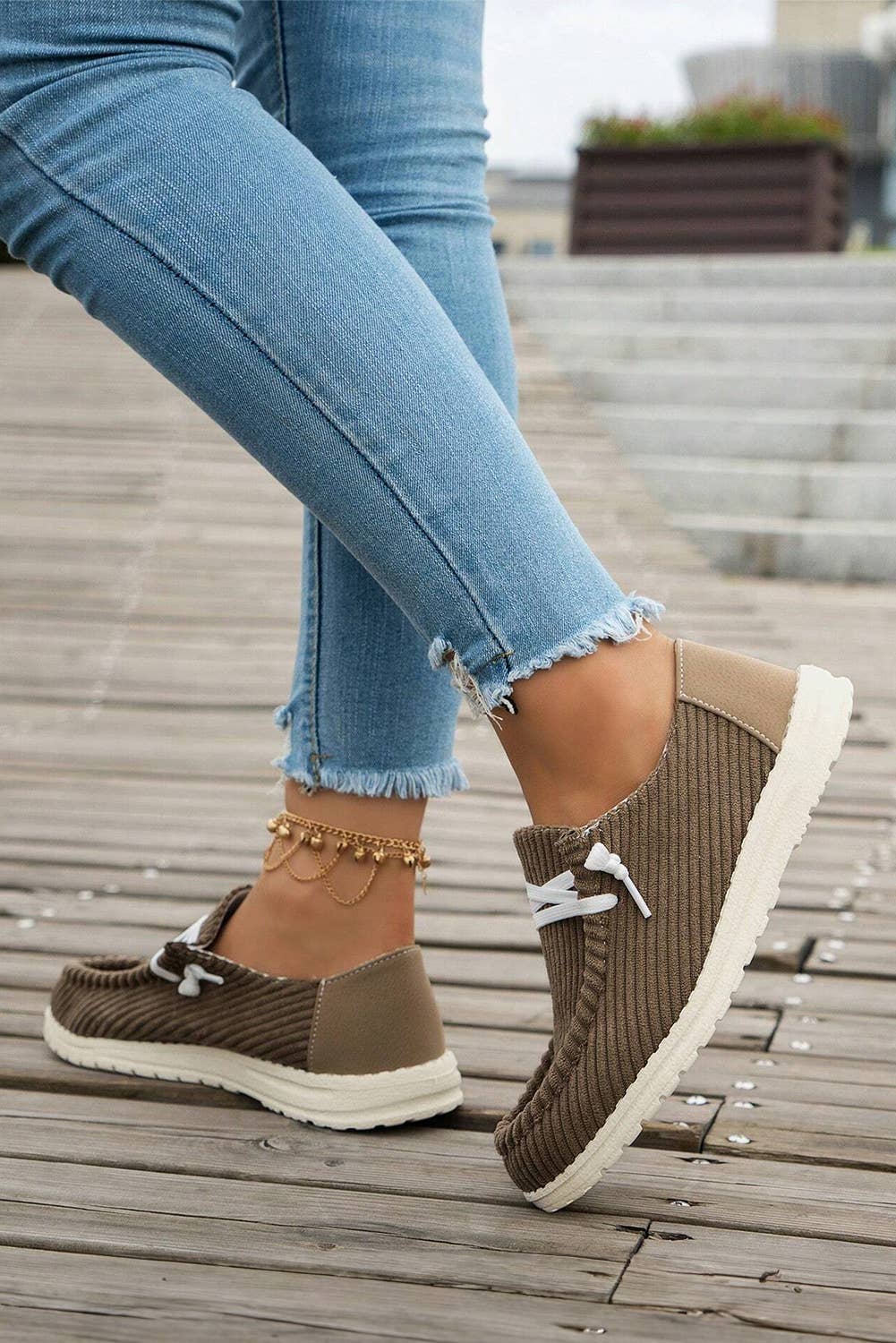 LDC Solid Ribbed Criss Cross Slip On Casual Shoes