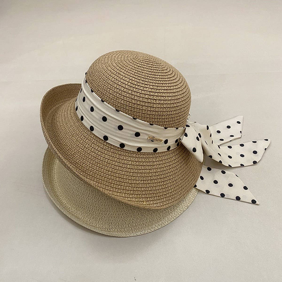Women's Retro Polka Dot Bow Sun Hat_CWAH3498