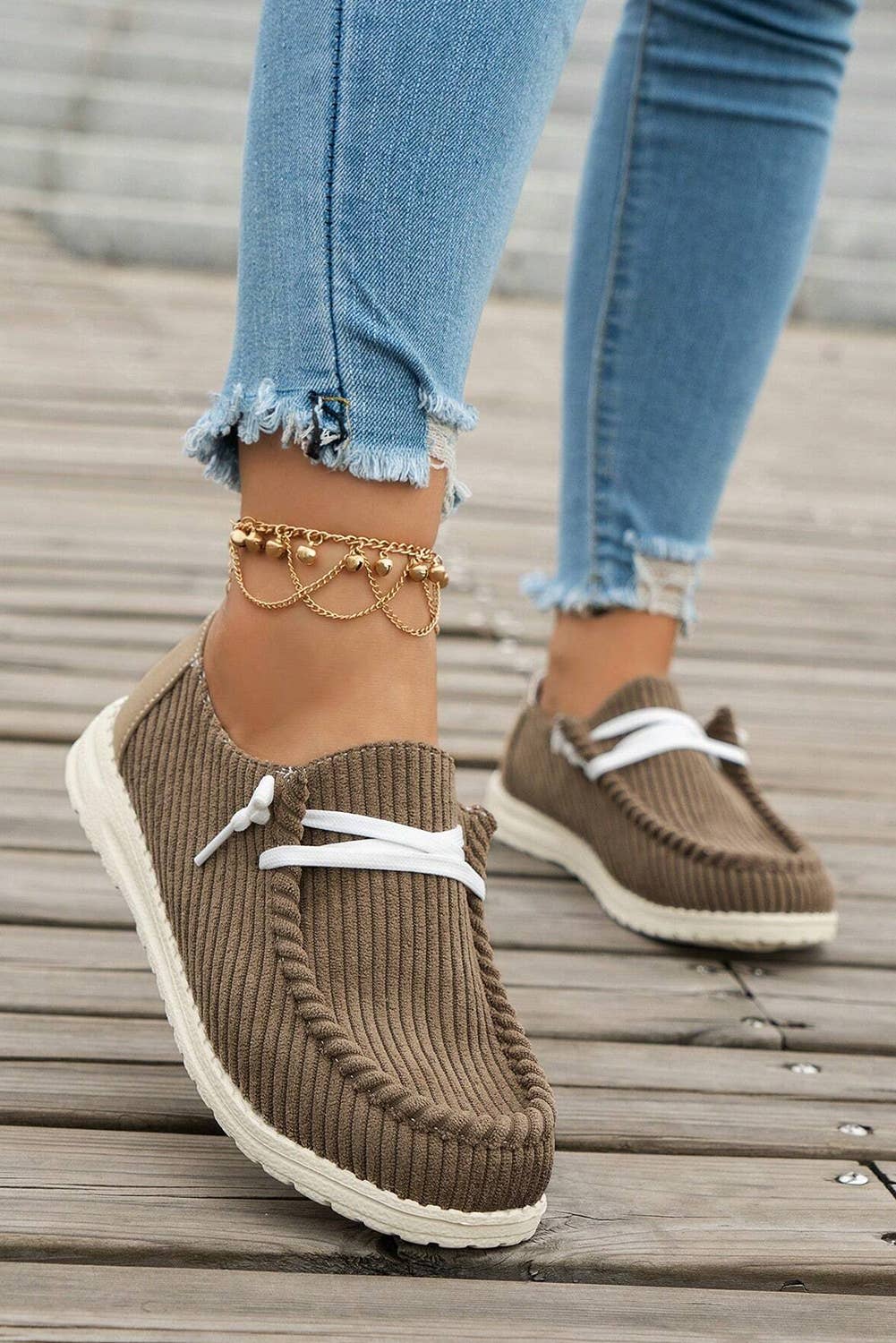 LDC Solid Ribbed Criss Cross Slip On Casual Shoes