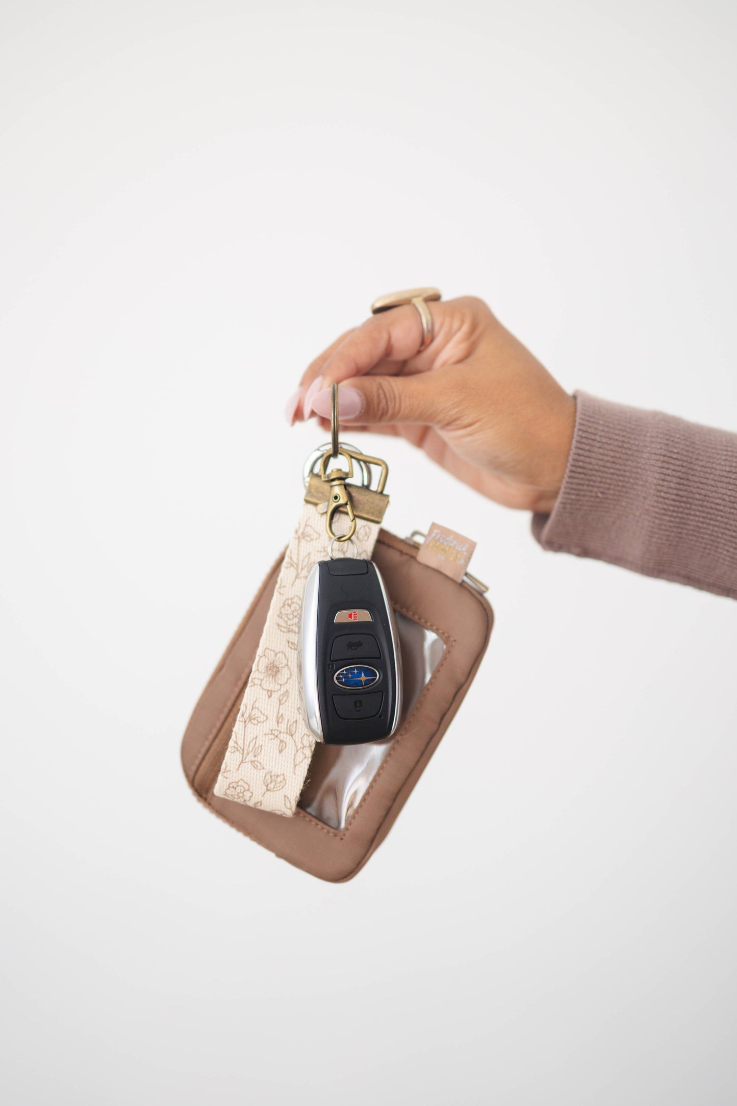 Canvas Wrist Keychain Lanyard, Key Wristlet: #65 bows coffee