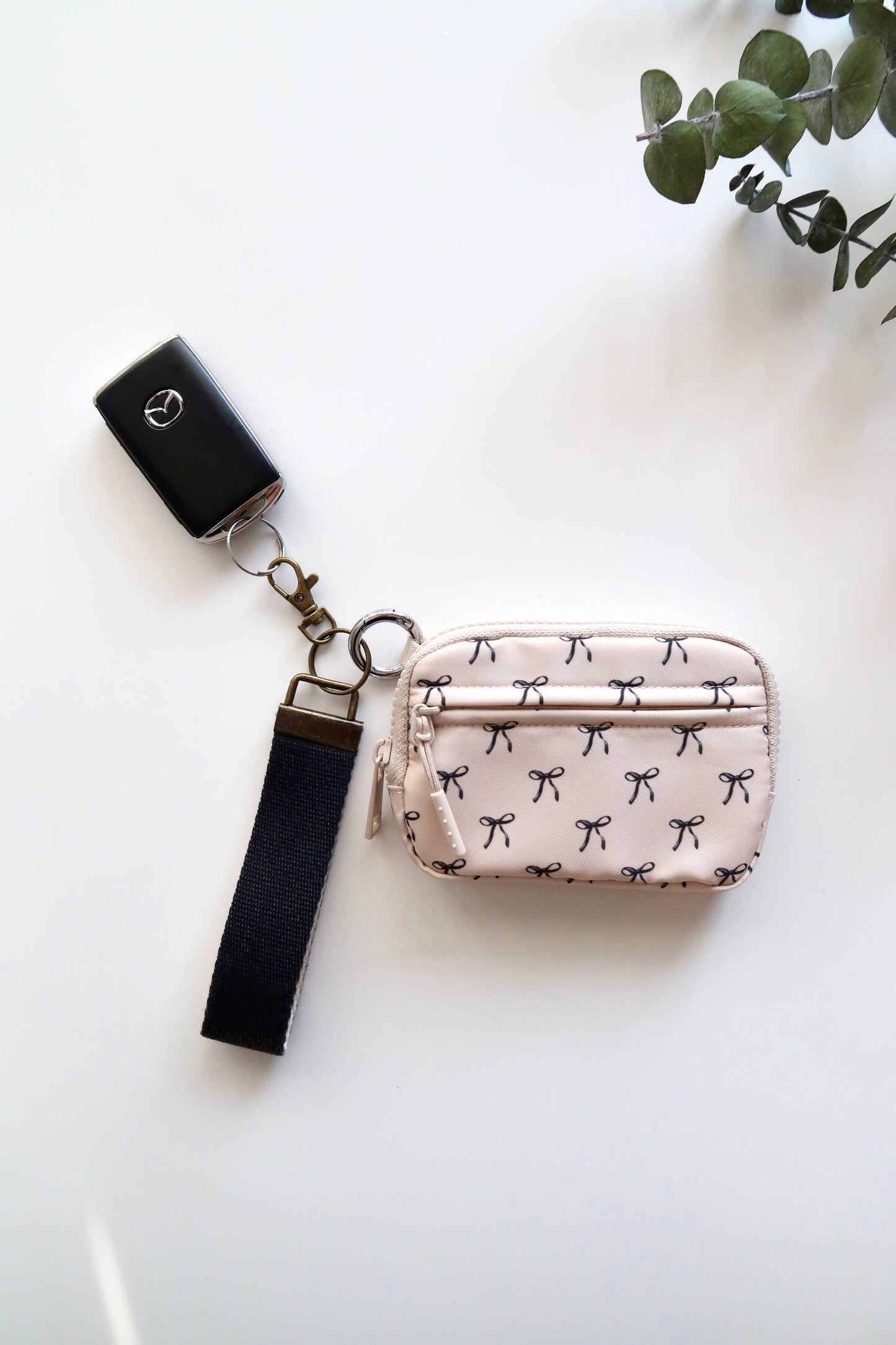 Bow Keychain Wallet with Wrist Lanyard, Compact Card Holder