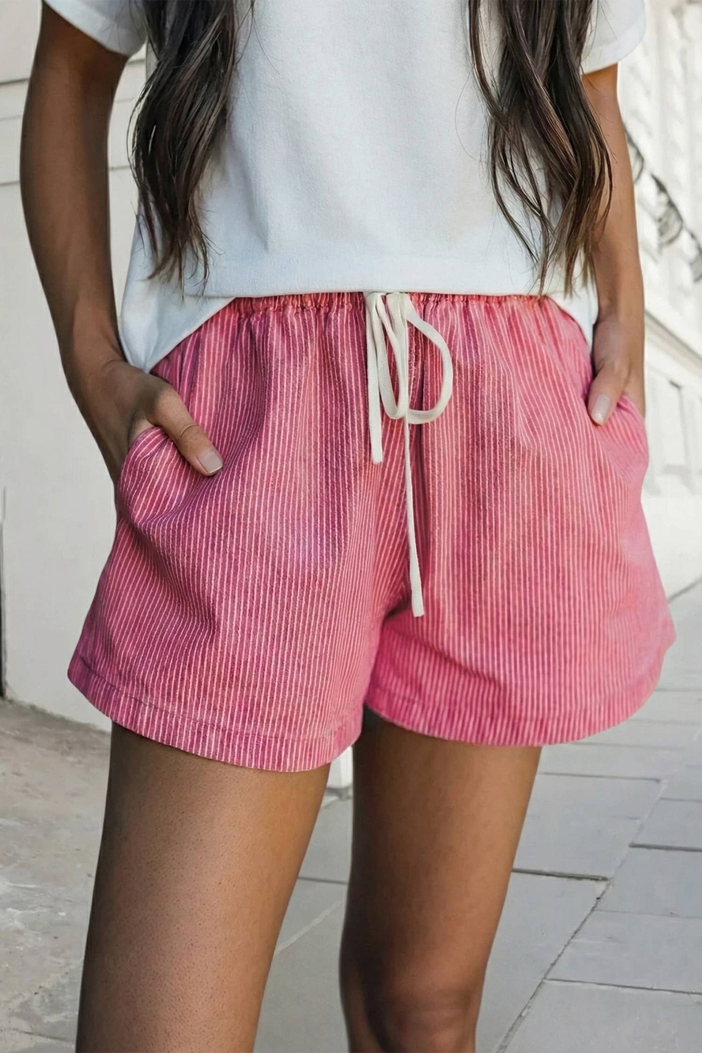 Stripe Drawstring Waist Denim Shorts | S-XL Plus 1X-4X