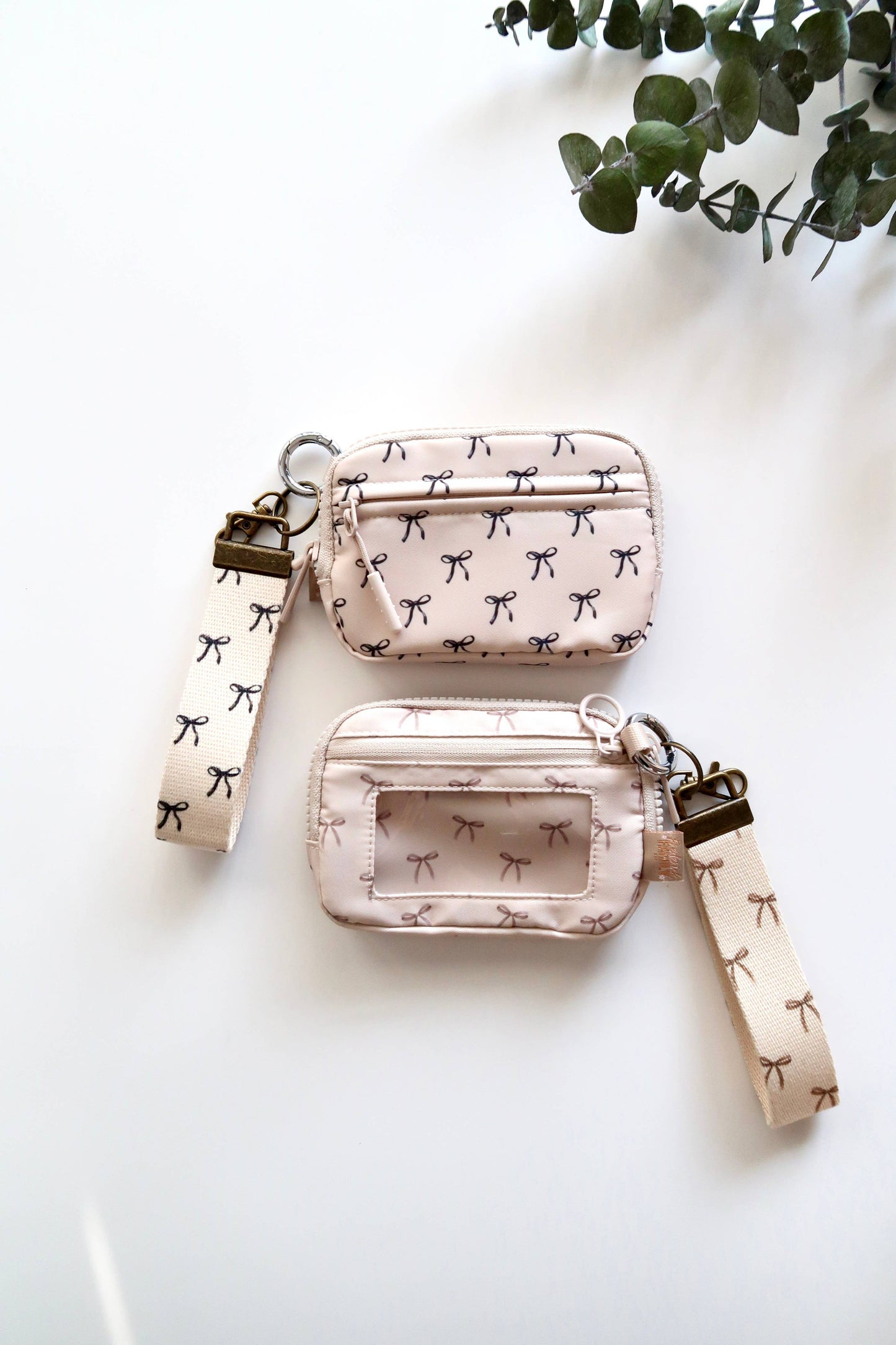 Bow Keychain Wallet with Wrist Lanyard, Compact Card Holder