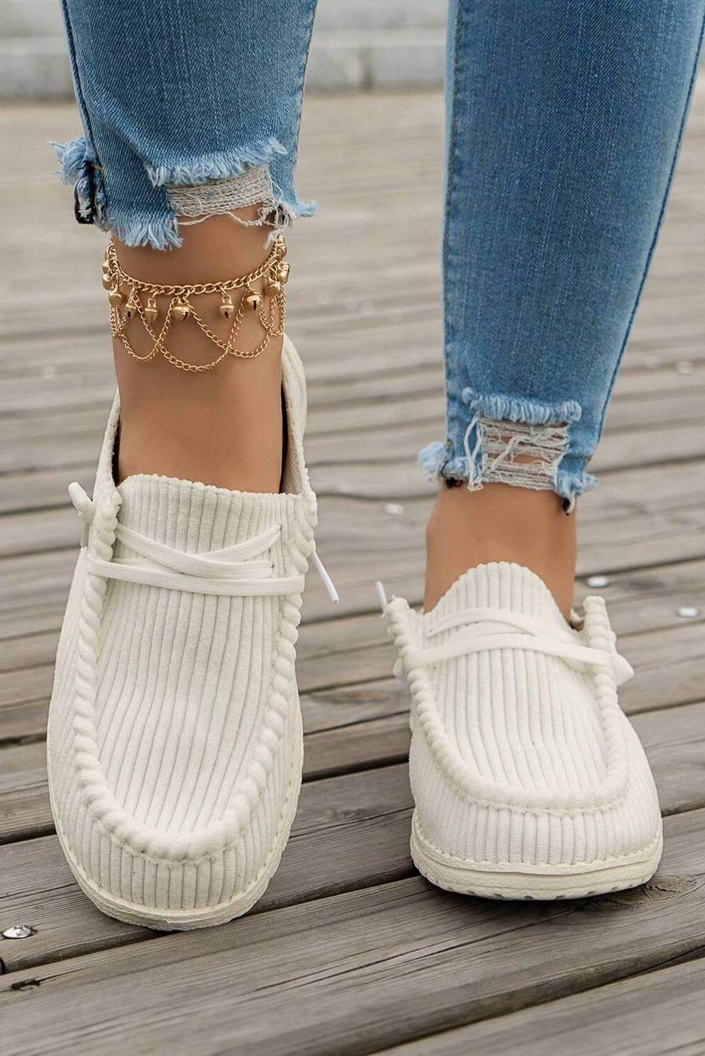 LDC Solid Ribbed Criss Cross Slip On Casual Shoes