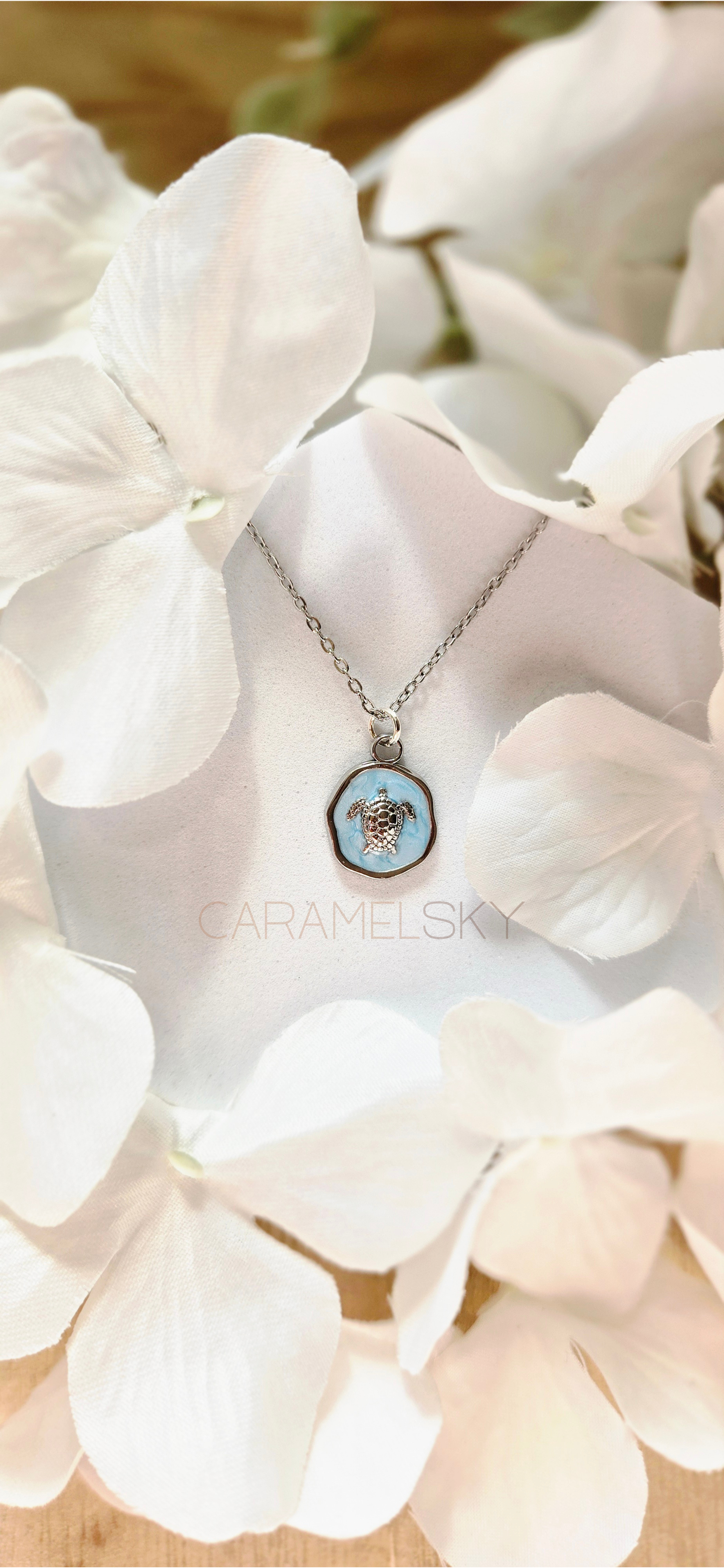 Blue Sea Turtle Necklace, Stainless Steel Beach Pendant