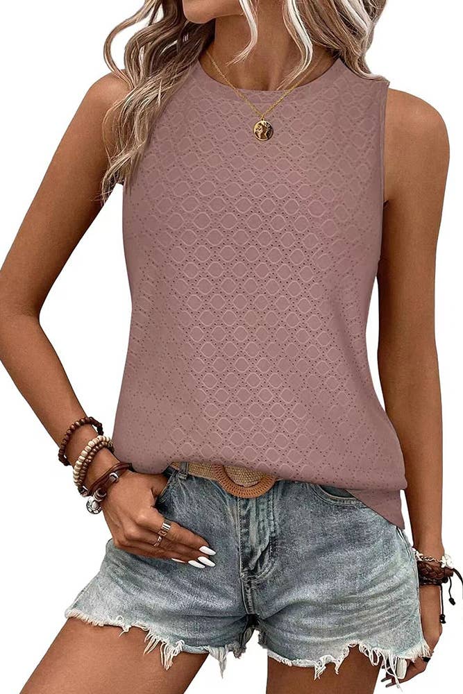 Solid Color Crew Neck Printed Tank Top HLL260