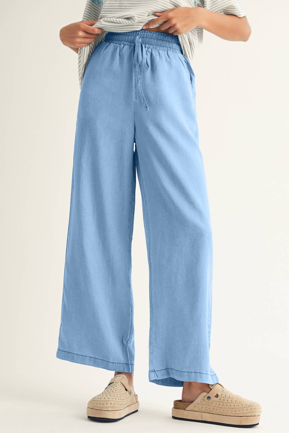 LDC Drawstring High Waist Wide Leg Denim Pants