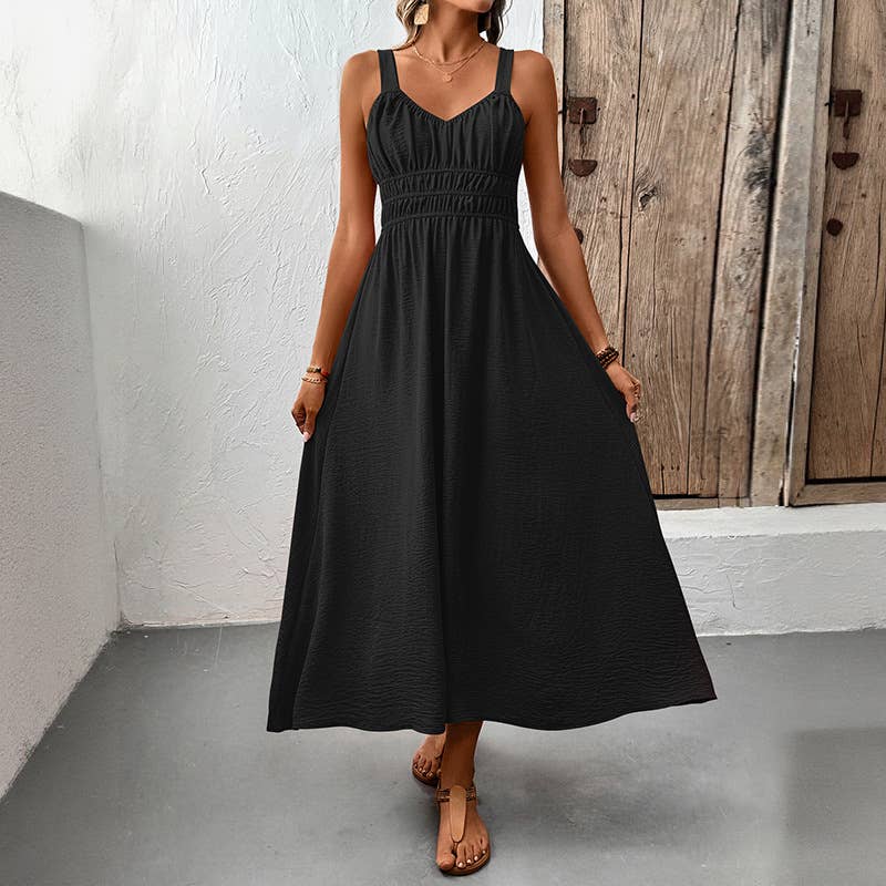 2026 Sleeveless Textured Pleated Summer Maxi Dress