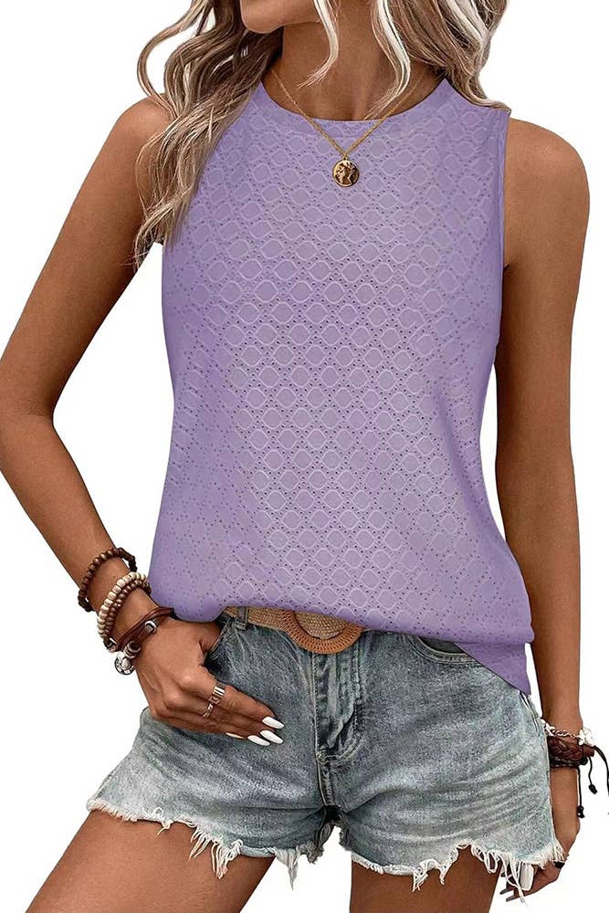 Solid Color Crew Neck Printed Tank Top HLL260