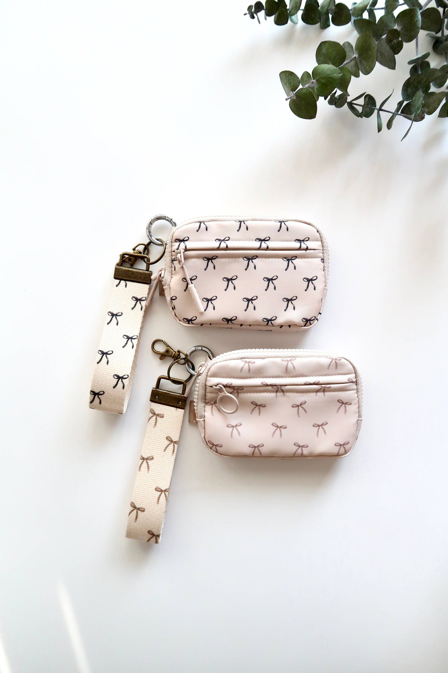 Bow Keychain Wallet with Wrist Lanyard, Compact Card Holder