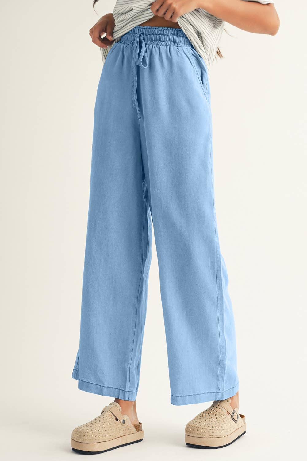 LDC Drawstring High Waist Wide Leg Denim Pants