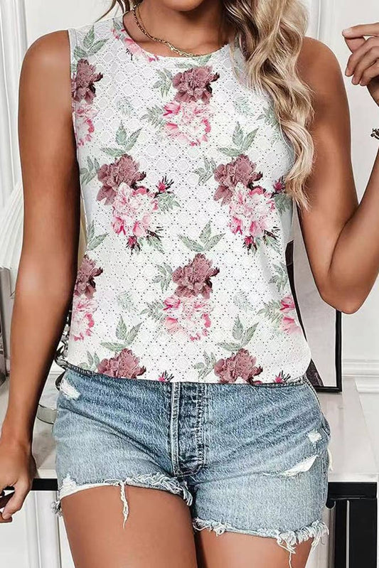 Solid Color Crew Neck Printed Tank Top HLL260