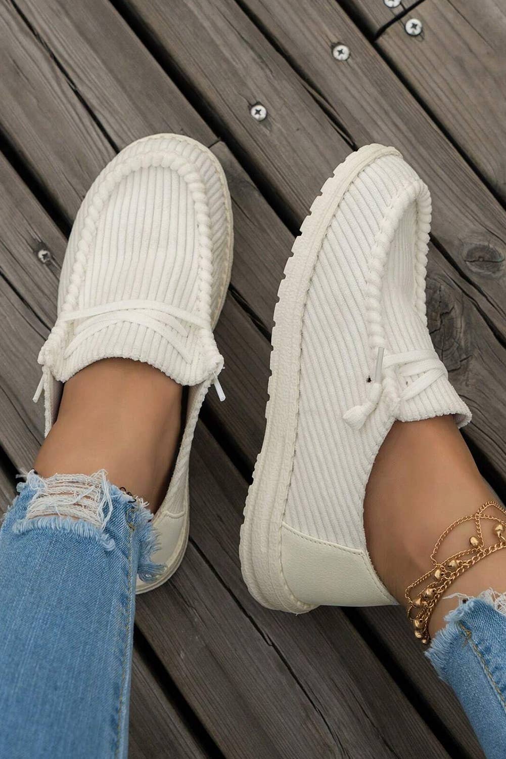 LDC Solid Ribbed Criss Cross Slip On Casual Shoes