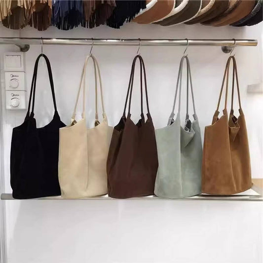 Vintage Faux Suede Tote–Soft &Spacious Shoulder Bag_CWAB4107