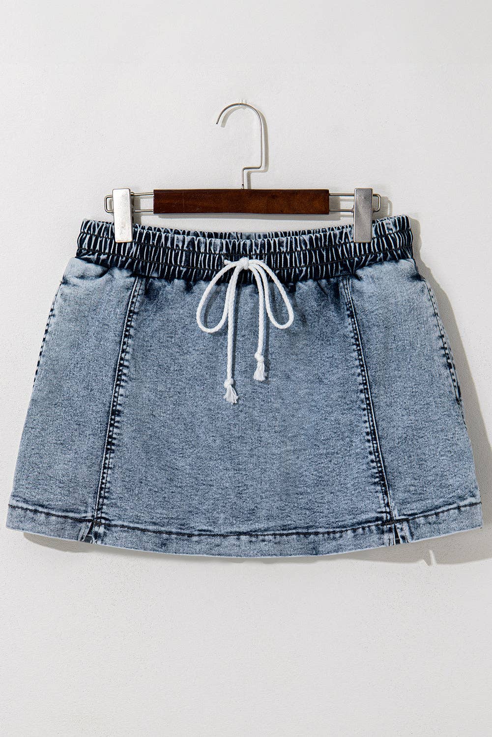 High Waist Drawstring Pocketed Denim Skort shorts