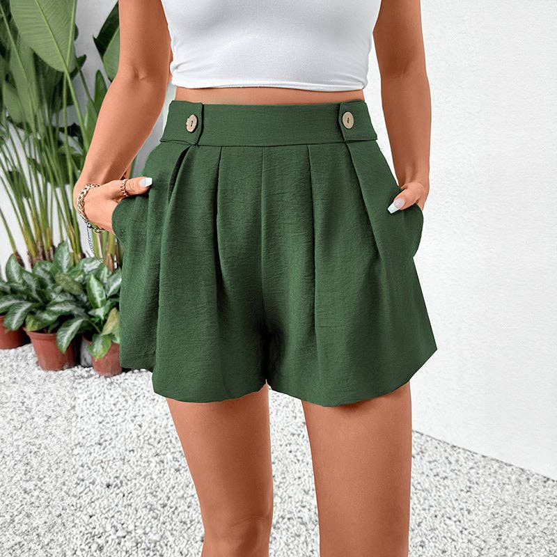Solid Color Relaxed Fit Summer Shorts with Button Detail