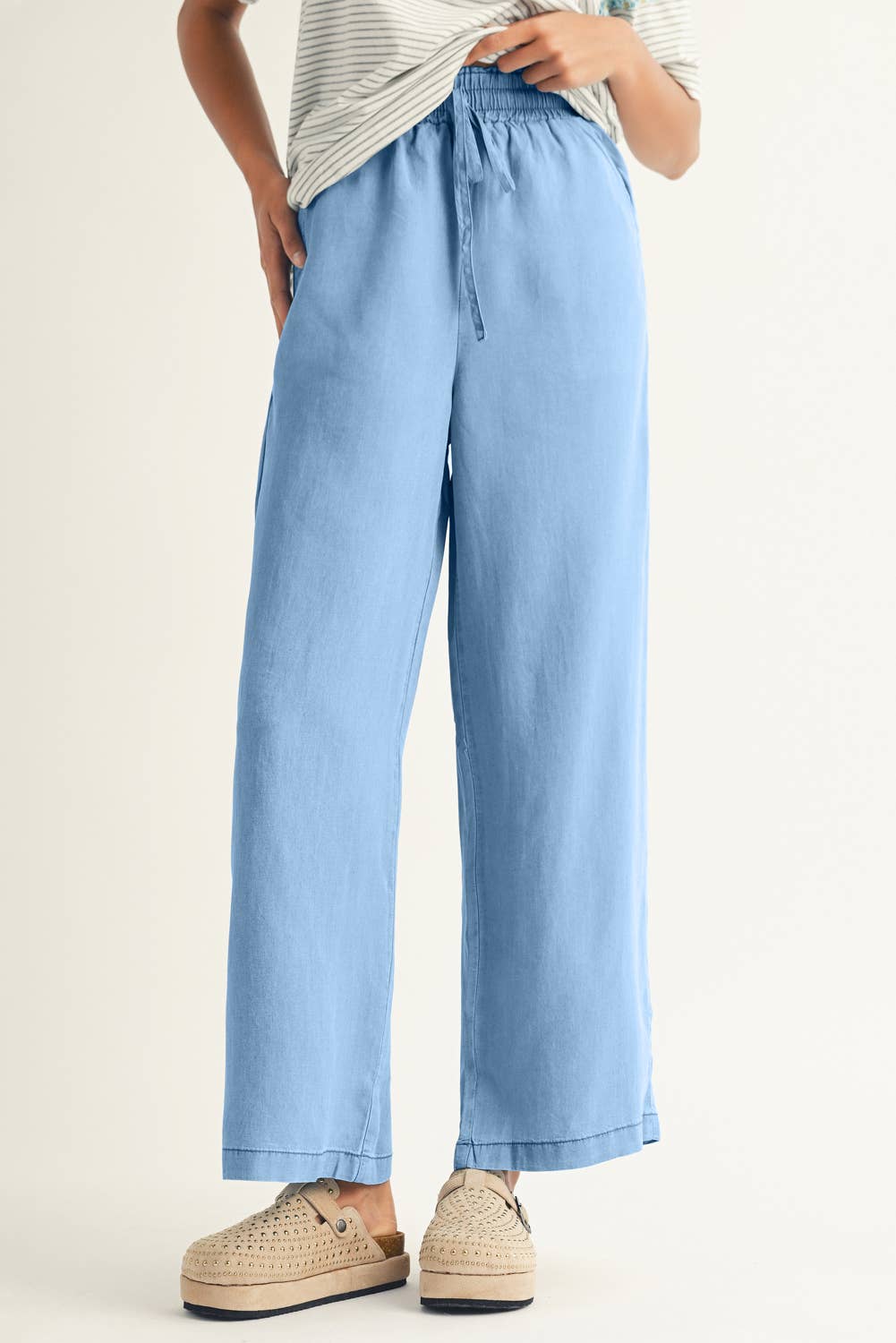 LDC Drawstring High Waist Wide Leg Denim Pants