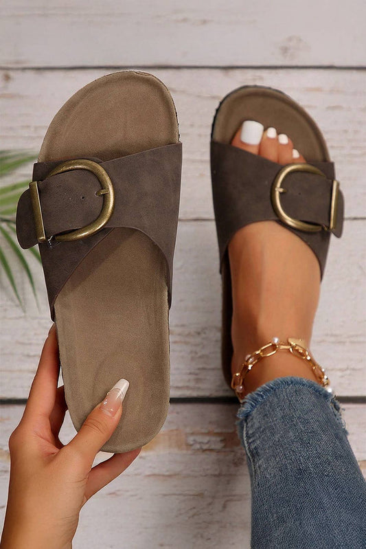 LDC Buckle Decor Faux Suede Thick Sole Slippers