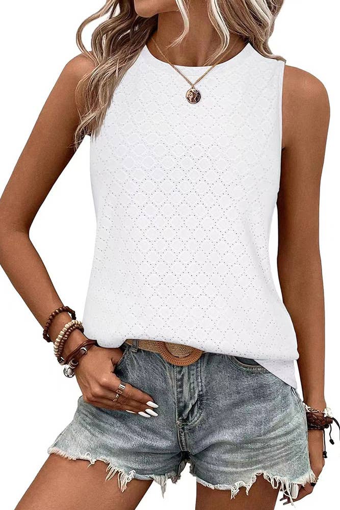 Solid Color Crew Neck Printed Tank Top HLL260