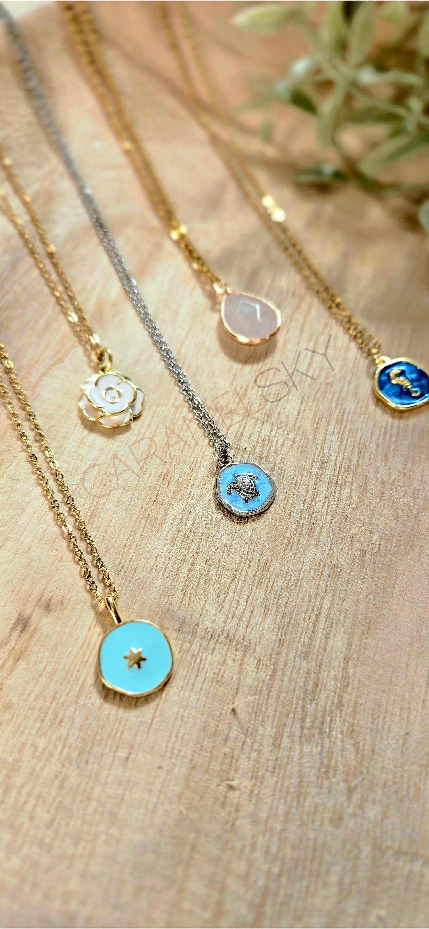 Blue Sea Turtle Necklace, Stainless Steel Beach Pendant