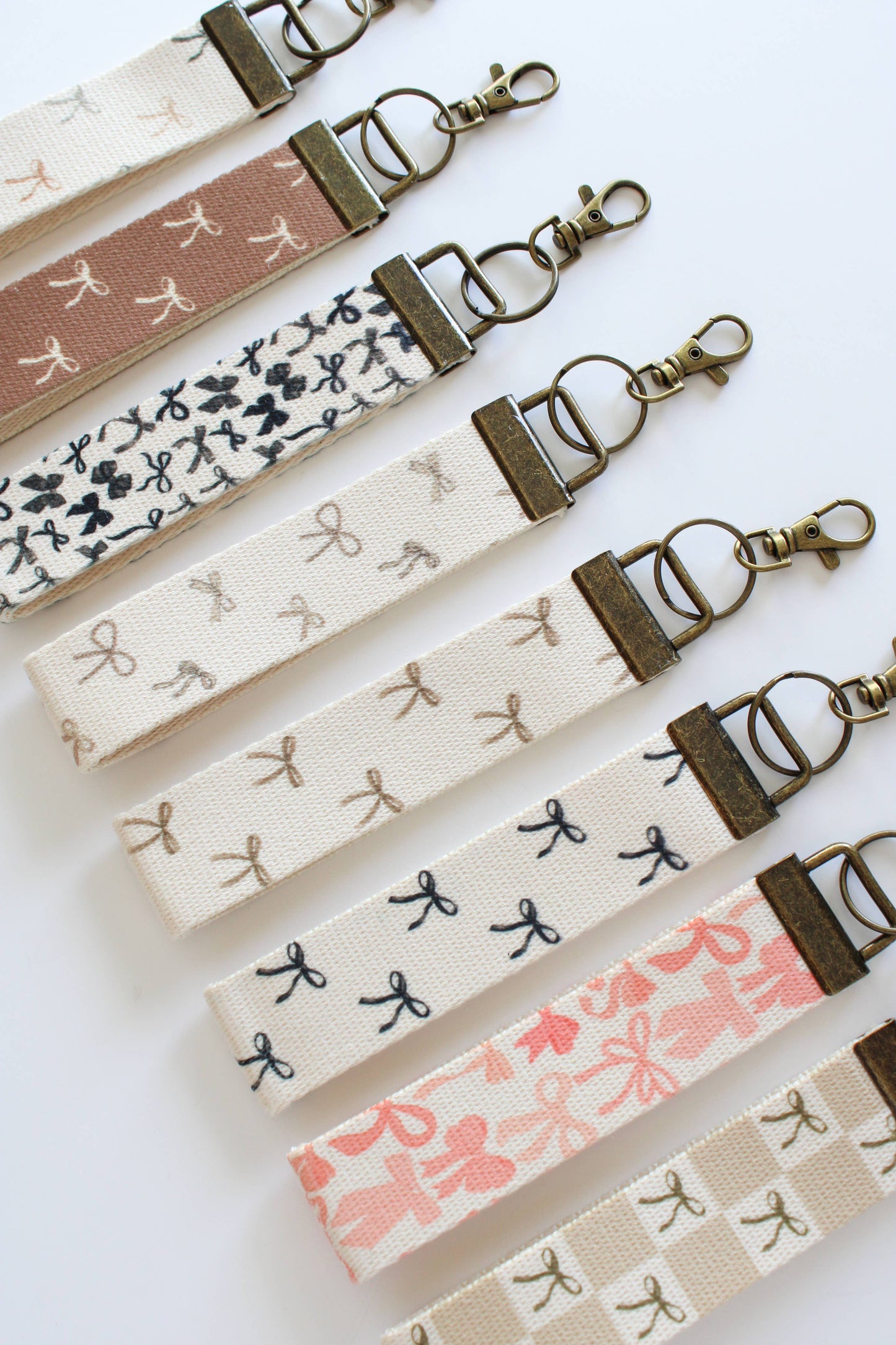 Canvas Wrist Keychain Lanyard, Key Wristlet: #65 bows coffee