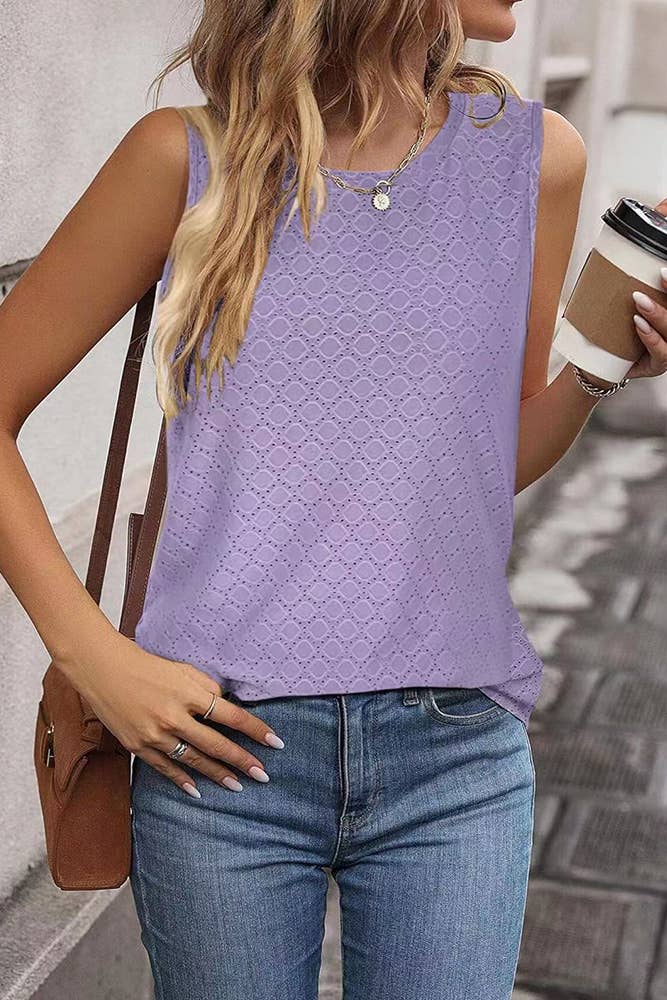 Solid Color Crew Neck Printed Tank Top HLL260