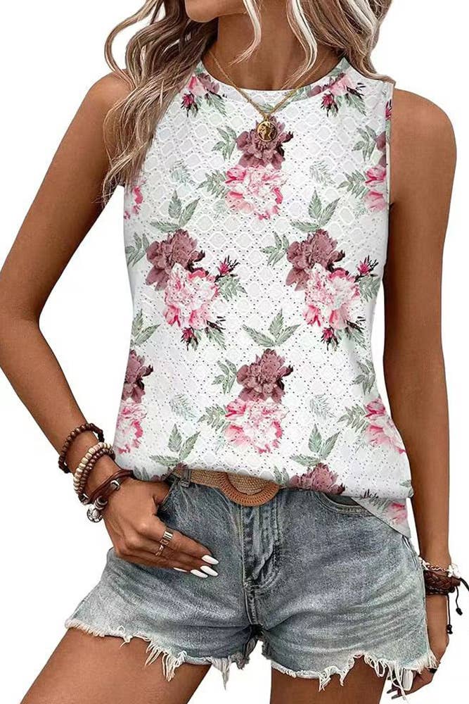 Solid Color Crew Neck Printed Tank Top HLL260