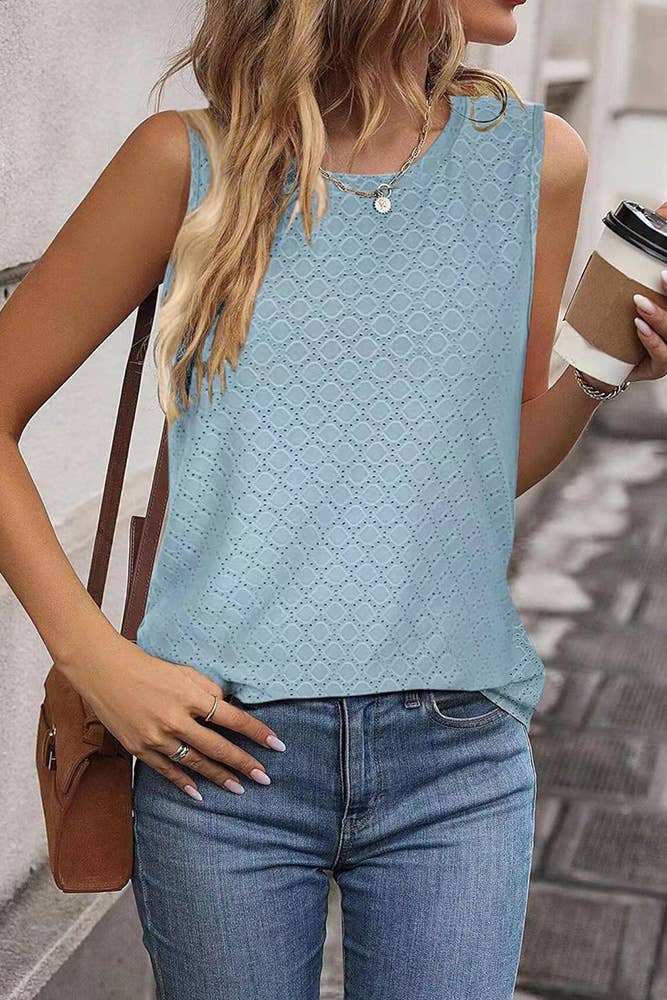 Solid Color Crew Neck Printed Tank Top HLL260