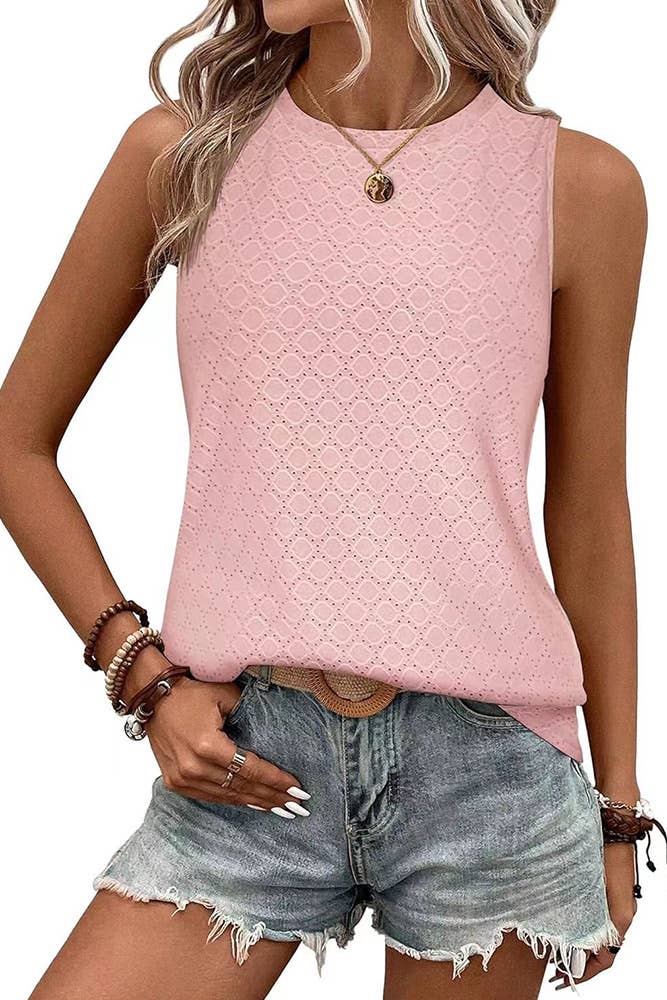 Solid Color Crew Neck Printed Tank Top HLL260