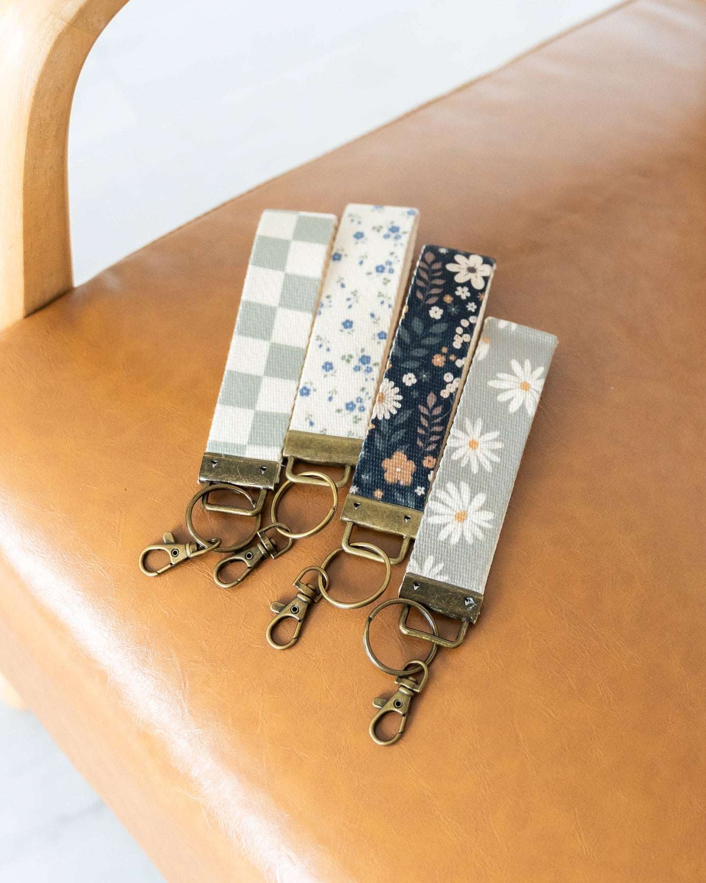 Canvas Wrist Keychain Lanyard, Key Wristlet: #62 sage ditsy flowers