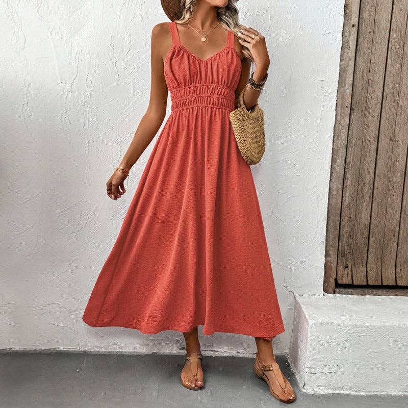 2026 Sleeveless Textured Pleated Summer Maxi Dress