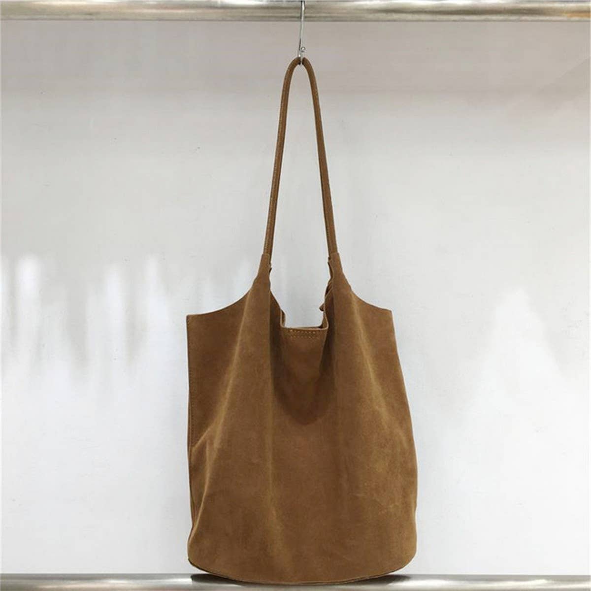 Vintage Faux Suede Tote–Soft &Spacious Shoulder Bag_CWAB4107