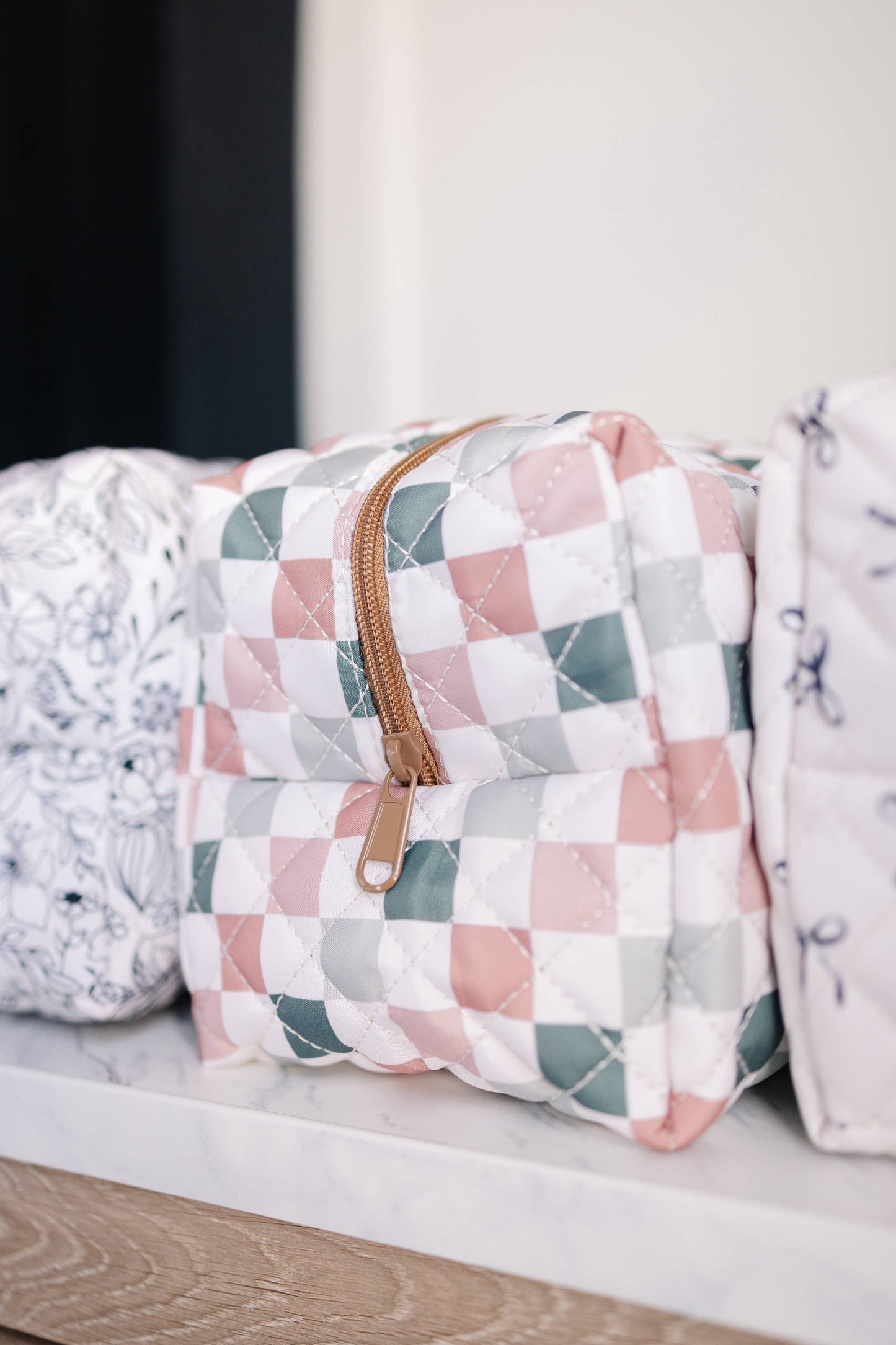 Quilted Carry All Pouch for Women – Large Makeup Organizer Bag, Stand Up Toiletry Case, Wide Zipper Opening, Cute Travel Pouch