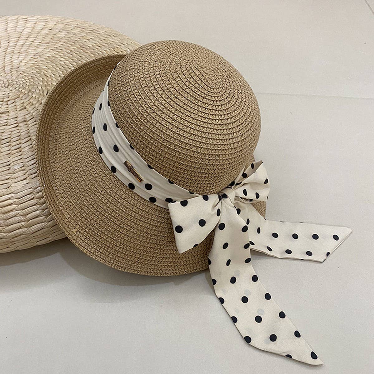 Women's Retro Polka Dot Bow Sun Hat_CWAH3498