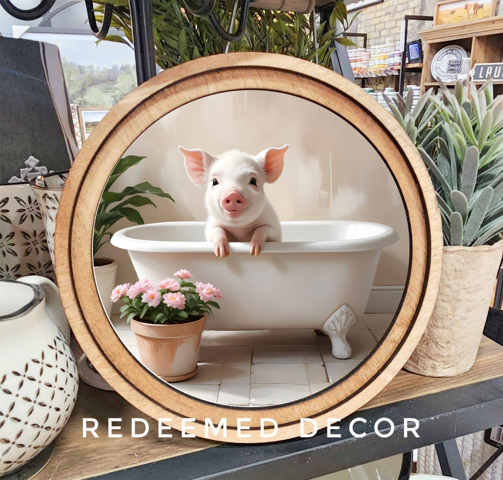 8" Round Pig In The Tub Art – Timber &amp; Table