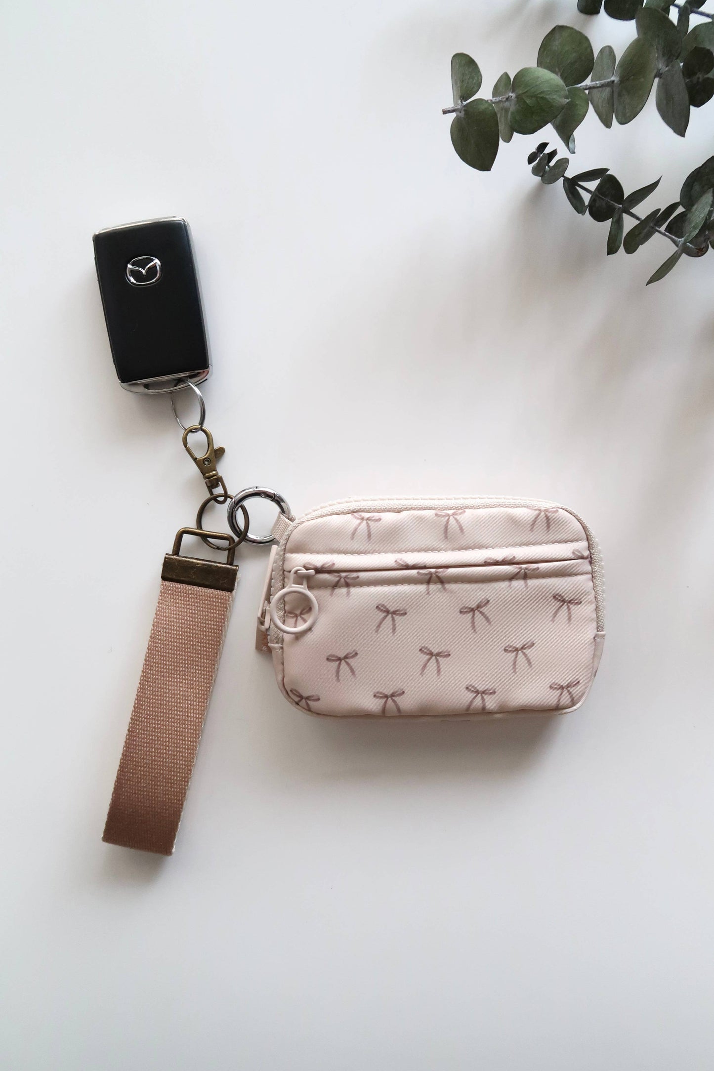 Bow Keychain Wallet with Wrist Lanyard, Compact Card Holder