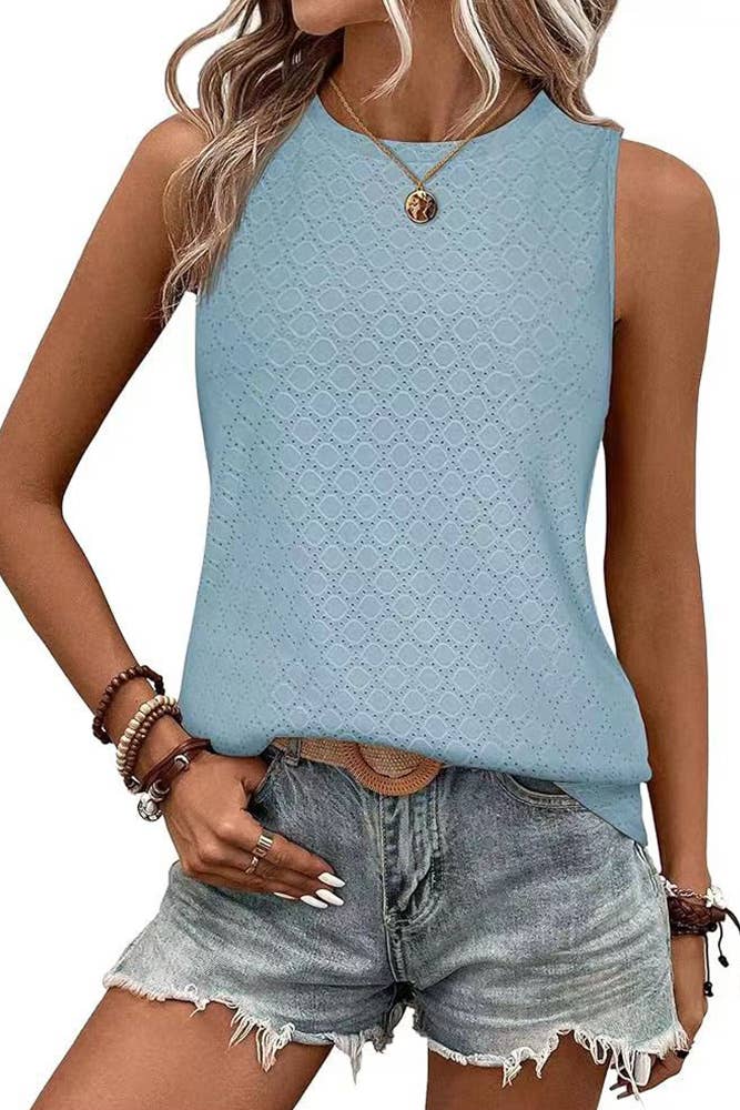Solid Color Crew Neck Printed Tank Top HLL260