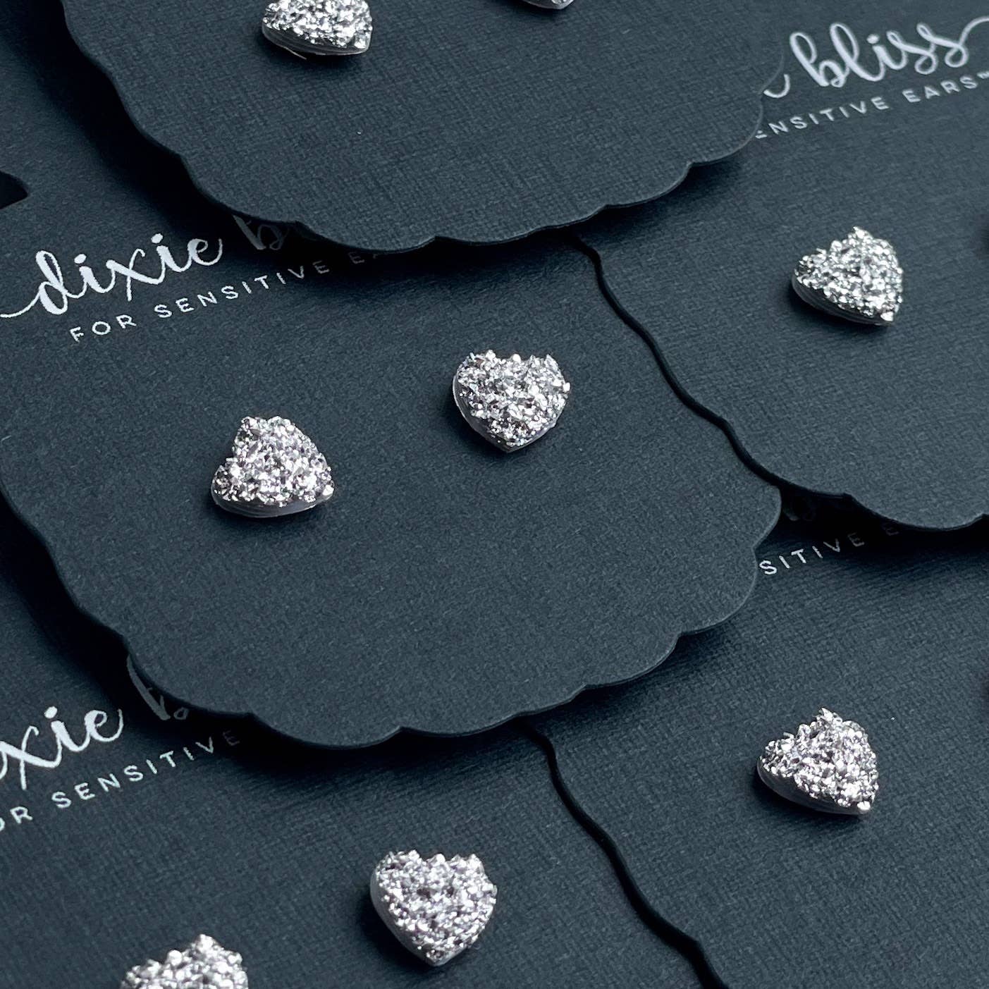Micro Druzy Hearts in Silver
