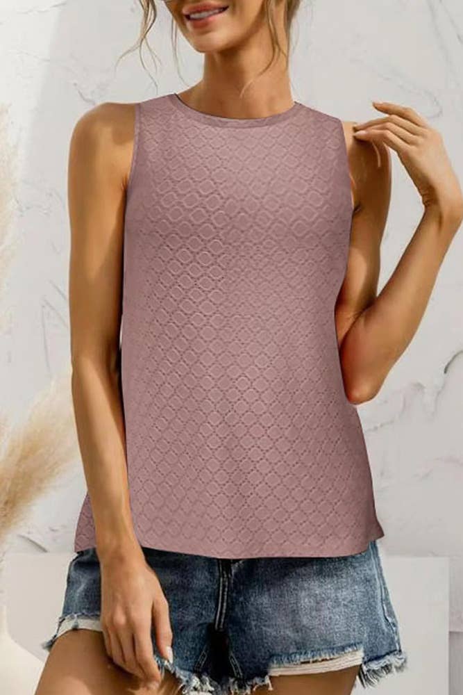Solid Color Crew Neck Printed Tank Top HLL260