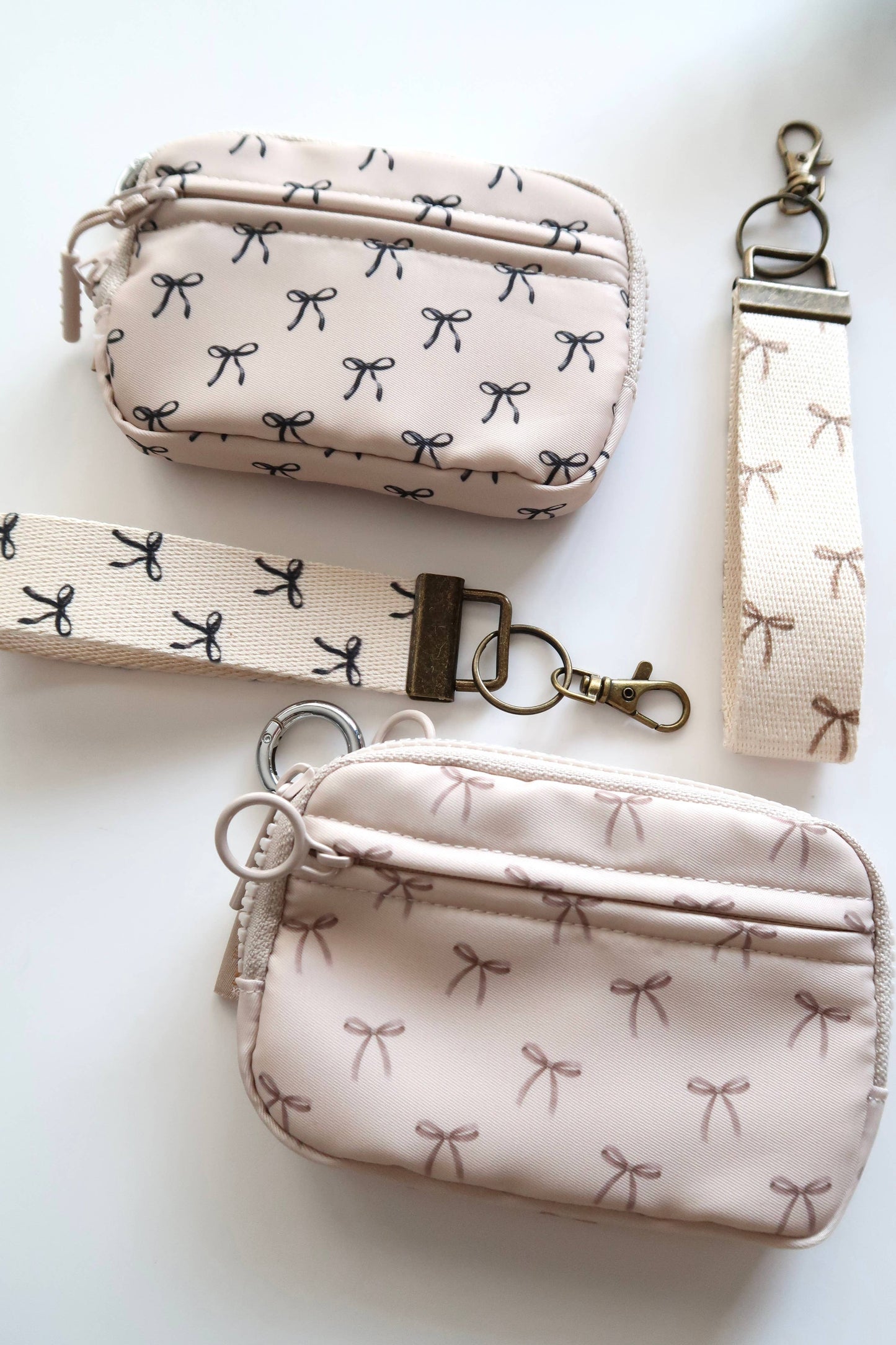 Bow Keychain Wallet with Wrist Lanyard, Compact Card Holder